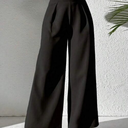 Wide Leg High Waist Pants - Black _ 2XL
